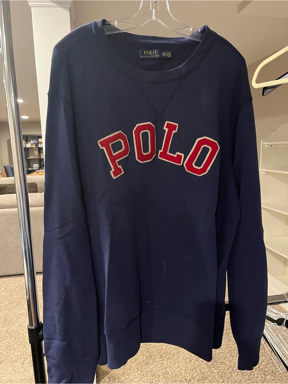 Ralph Lauren Navy Crewneck Sweatshirt with Red POLO Appliqué
